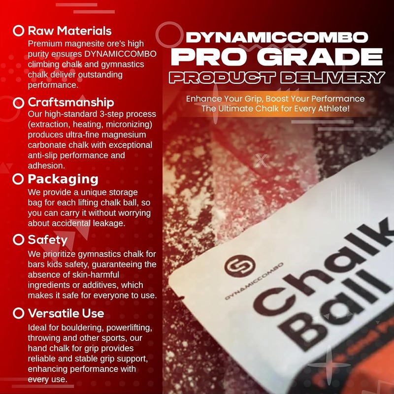 DYNAMICCOMBO Climbing Chalk | Refillable Chalk Ball for Rock Climbing, Weight Lifting & Gymnastics | Storage Bag Included - Image 3